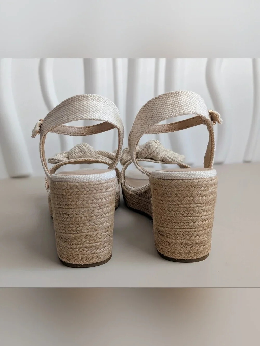 NIB MIA Josiane Natural Bow Platform Wedge Espadrille Sandals Size 8